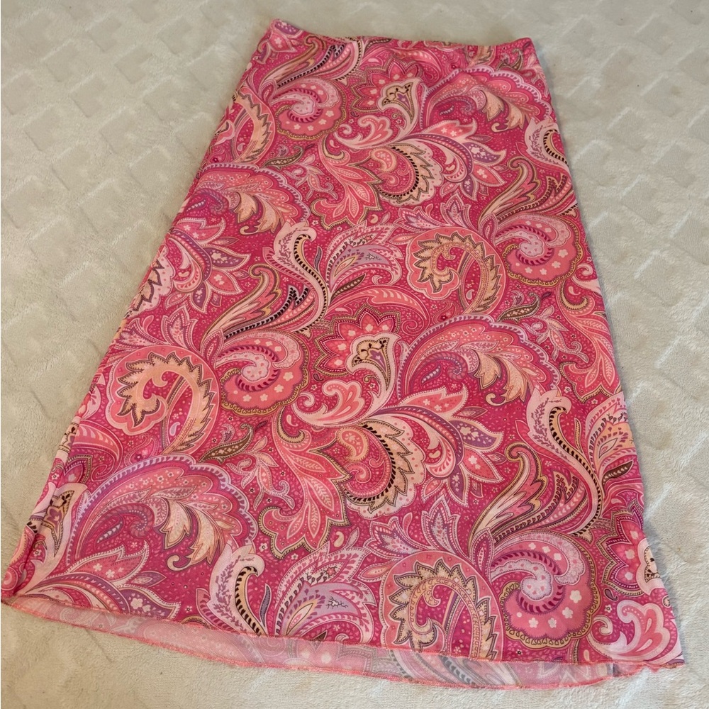 Pink printed midi skirt